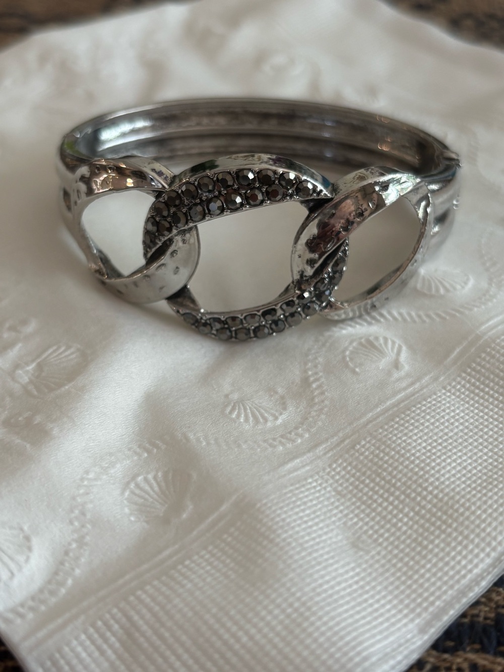 Silver Linked Crystal Accent Women's Bangle Bracelet